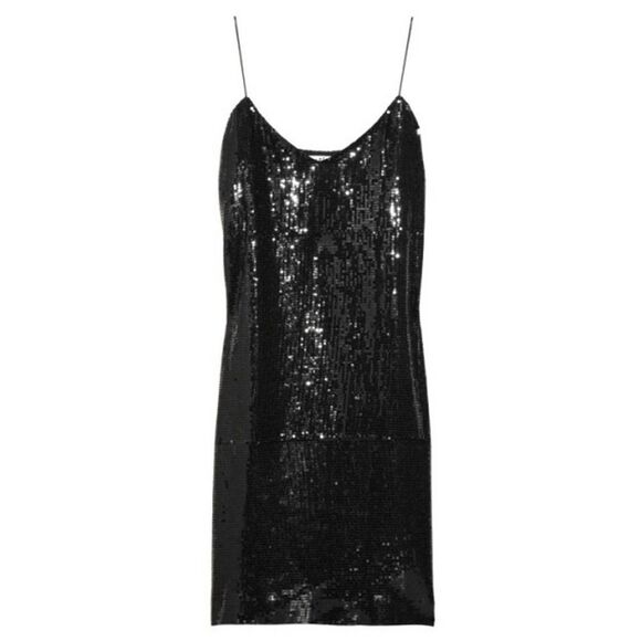 Tibi Black Party Sequined Spaghetti Strap Mini Slip Dress womens 4 - Picture 1 of 5